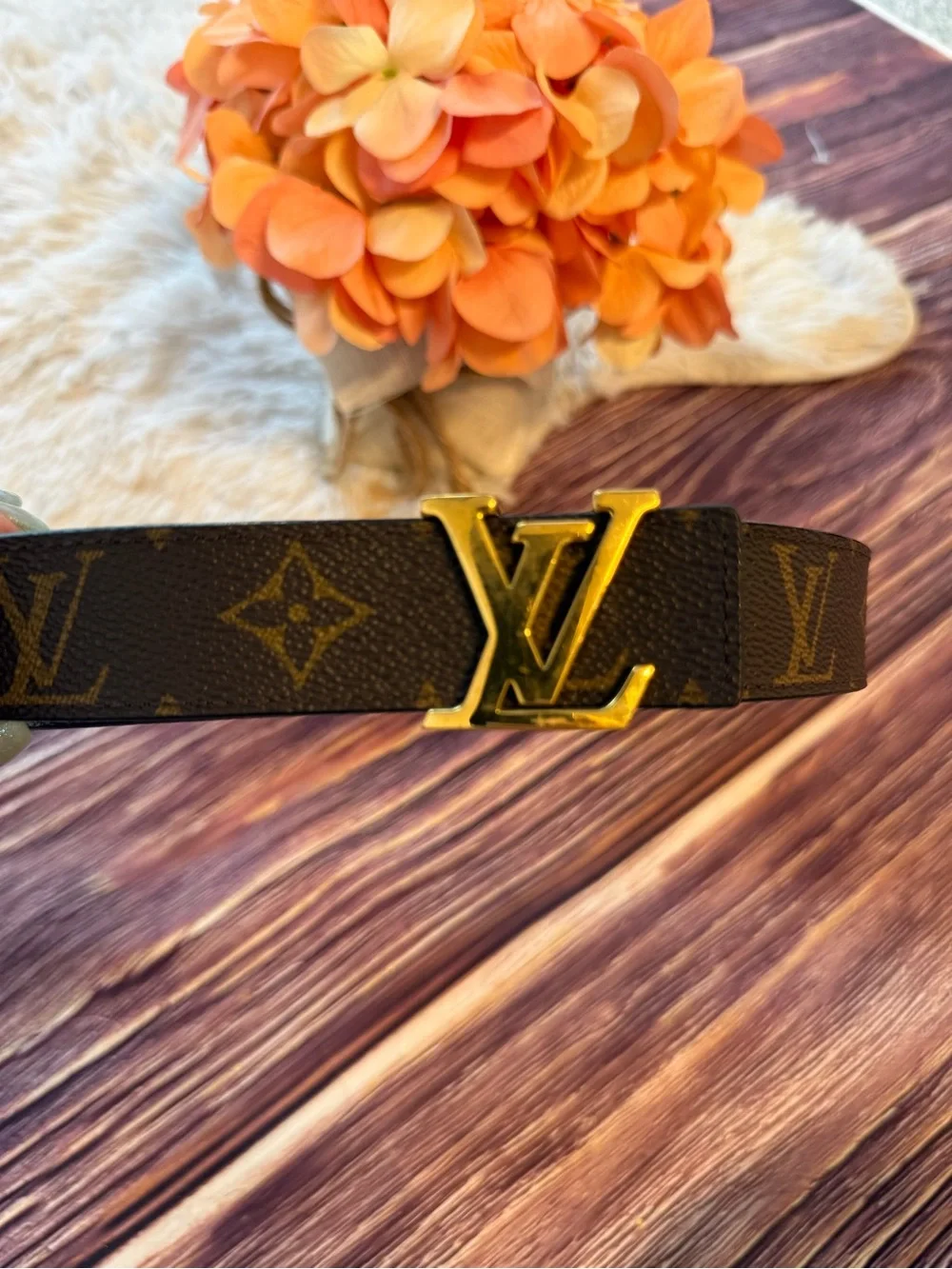 Louis Vuitton Brown Monogram Canvas Belt with Gold LV Buckle M9453